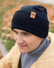 Charger l'image dans la galerie, NEW HAAKWEAR H-Stitch Cuffed Beanie - Designed and Made in USA (Patented Design) - Charcoal Black modeled outdoors
