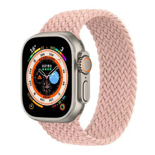 Load image into Gallery viewer, Pink nylon elastic loop strap for Apple Watch, compatible with iWatch Series 1-7, SE, 38-45mm sizes.