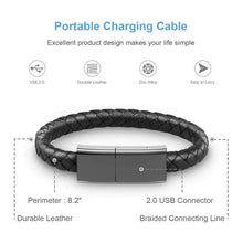 Charger l'image dans la galerie, Sleek vegan leather USB cable in bracelet form with durable design and easy-to-carry features for modern tech enthusiasts.