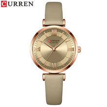Load image into Gallery viewer, Classic Clock Leather Watch for women with beige leather strap and quartz movement. Water-resistant, stylish accessory for any outfit.