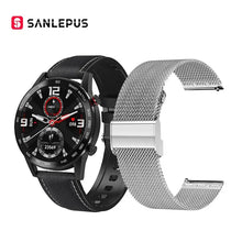 Load image into Gallery viewer, Business Smart Watch with black leather strap and interchangeable metal mesh band, showcasing a stylish design for iOS and Android.