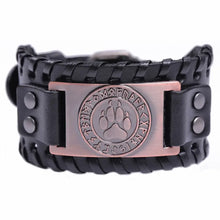 Cargar imagen en el visor de la galería, Bear Paw Handmade Braided Leather Strap with Engraved Paw Design