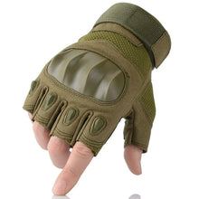 Load image into Gallery viewer, Green touchscreen leather motorcycle glove showcasing durability and comfort with a snug fit.