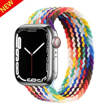 Load image into Gallery viewer, Colorful nylon elastic band for Apple Watch, featuring a braided design. Compatible with Series 1-7 and SE models.