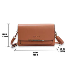 Load image into Gallery viewer, Brown leather shoulder bag with dimensions displayed: 10 cm x 18 cm x 5.5 cm. Stylish and versatile design for any occasion.