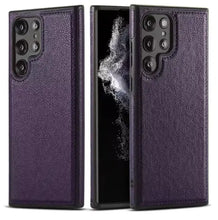 Cargar imagen en el visor de la galería, EliteGuard PU Leather Phone Case in dark purple for Samsung Galaxy S22, S23 or S24, showcasing luxury and durability.
