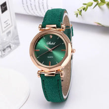 Load image into Gallery viewer, Fashion women leather watch with green face and vegan leather strap, sleek quartz movement, casual style.