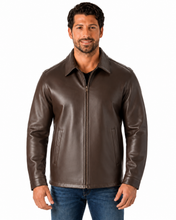 Cargar imagen en el visor de la galería, REED Men's Casual Leather Jacket, union made in Detroit, USA, featuring durable naked cow leather and satin lining.