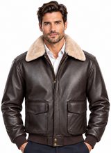 Charger l'image dans la galerie, REED Men's Premium Leather Aviator Bomber Jacket worn by model, featuring classic style and durable imported leather