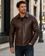 Cargar imagen en el visor de la galería, REED Men's Casual Leather Jacket, union made in Detroit, USA