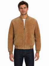 Cargar imagen en el visor de la galería, REED Men's camel Suede Leather Jacket on young model