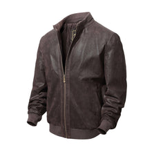 Load image into Gallery viewer, REED Men's Baseball Suede Leather Jacket with satin lining, durable imported suede, perfect for fall and spring fashion.