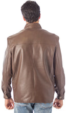 Cargar imagen en el visor de la galería, Brown leather jacket worn by a person on a white background