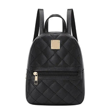 Load image into Gallery viewer, Black mini backpack for women made of quilted PU leather with gold hardware, versatile for use as crossbody bag or phone pouch.