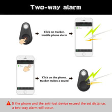 Load image into Gallery viewer, Two-way alarm feature of eThings Smart GPS Tracker showing mobile phone and tracker interaction for anti-loss alerts.
