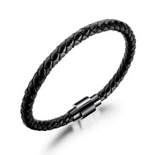 Cargar imagen en el visor de la galería, Classic hand-woven multi-layered vegan leather bracelet in sleek black with a sophisticated design for men's style and elegance.