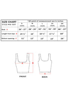 Charger l'image dans la galerie, Size chart for Stretchy Sleeveless Liquid Metallic Club Crop Tank Top, showing bust, length, and bottom opening measurements for S to 2X.