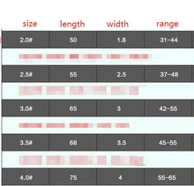Load image into Gallery viewer, Leather dog collar size chart showing sizes 2.0# to 4.0#, with varying lengths, widths, and adjustment ranges for custom fit.