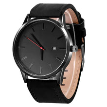 Cargar imagen en el visor de la galería, Stylish black leather quartz watch with vegan leather strap and elegant design for men and women, offering precise timekeeping.