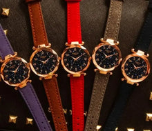 Charger l'image dans la galerie, Premium Leather Star Sky Watches with colorful vegan bands showcase celestial dials, elegant and sophisticated timepieces for fashion lovers.