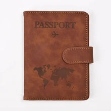 Load image into Gallery viewer, PU Leather Passport and Card Holder with World Map Design - Vegan Leather - Travel Accessory