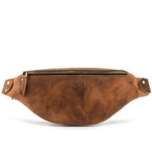 Load image into Gallery viewer, Wagner Leather Waist Bag | Full Grain Leather Fanny Pack in premium brown cowhide leather with front zipper pocket.