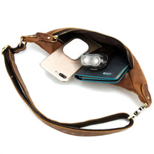 Load image into Gallery viewer, Wagner Leather Waist Bag | Full Grain Leather Fanny Pack holding smartphone and accessories