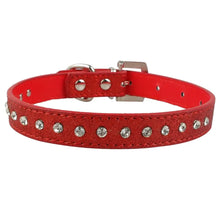 Load image into Gallery viewer, Red leather puppy cat collar with adjustable fit and decorative jewels.