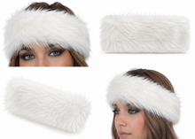 Charger l'image dans la galerie, White fur headband worn by a model on a white background