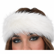 Charger l'image dans la galerie, White fur headband worn by a person on a white background