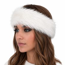 Charger l'image dans la galerie, Woman wearing a white fur headband on a white background