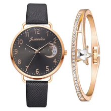 Cargar imagen en el visor de la galería, Elegant Moon Bracelet & Watch Set with celestial dial and star accents, perfect for sophisticated style and timeless elegance.