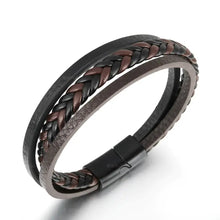 Load image into Gallery viewer, Cattle leather bracelet with braided design in black and brown, showcasing a rugged and sophisticated style for men.