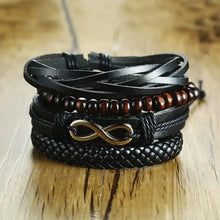 Load image into Gallery viewer, Stylish braided wrap leather bracelet with intricate designs and an infinity charm, showcasing craftsmanship and sophistication.