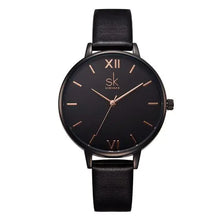 Load image into Gallery viewer, Elegant fashion watch for women with black leather strap and sleek black dial, perfect for adding sophistication to any outfit.