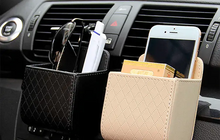 Cargar imagen en el visor de la galería, Leather car organizer holding a smartphone and accessories, keeping the vehicle dashboard clutter-free and organized.