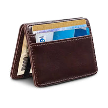 Load image into Gallery viewer, Vegan leather wallet with multiple compartments holding cards and cash, eco-friendly minimalist design, perfect for everyday use.
