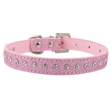 Load image into Gallery viewer, Pink leather bowknot cat and puppy collar with adjustable fit and sparkling rhinestones for stylish pets.