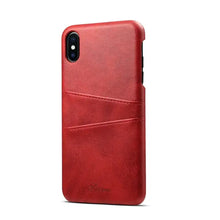 Cargar imagen en el visor de la galería, Red luxury leather phone back cover with card pocket, vegan leather, sleek matte finish, half-wrapped design for style and protection.