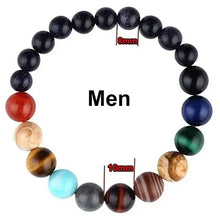 Load image into Gallery viewer, Men's Eight Planets Natural Stone Bracelet with Blue Sand Stone, Red Agate, Tiger Eye, Lapis Lazuli, and Yellow Jade beads, size 8mm and 10mm.
