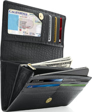 Cargar imagen en el visor de la galería, Genuine Leather Accordion Clutch Wallet – Zip Coin Pocket, RFID Blocking