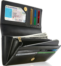 Charger l'image dans la galerie, Genuine Leather Accordion Clutch – Removable Checkbook Holder, RFID Blocking