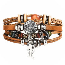 Load image into Gallery viewer, Multilayer leather bracelet with metal charms and braided details for stylish and durable accessory wear.