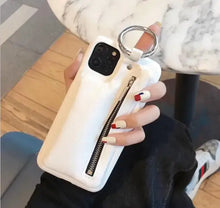 Load image into Gallery viewer, White PU leather wallet case with zipper for iPhone, stylish protection and organization in one accessory.