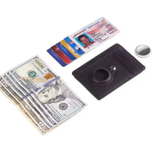 Load image into Gallery viewer, Minimalist vegan leather card wallet with cash and credit cards displayed.