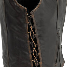 Charger l'image dans la galerie, V-Neck Women's Motorcycle Leather Vest Brown Beige