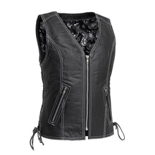 Load image into Gallery viewer, Cindy - Women's Motorcycle Leather Vest Black