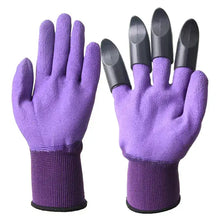 Cargar imagen en el visor de la galería, Purple garden gloves with built-in digging claws for easy planting, weeding, and gardening efficiency.