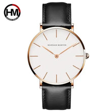 Load image into Gallery viewer, High-quality rose gold dial leather watch with minimalist design and genuine leather strap; perfect for casual and formal attire.