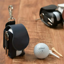 Load image into Gallery viewer, Mini Leather Golf Ball Pouch with snap closure, featuring durable leather design, shown with golf balls and tees for easy access on the green.